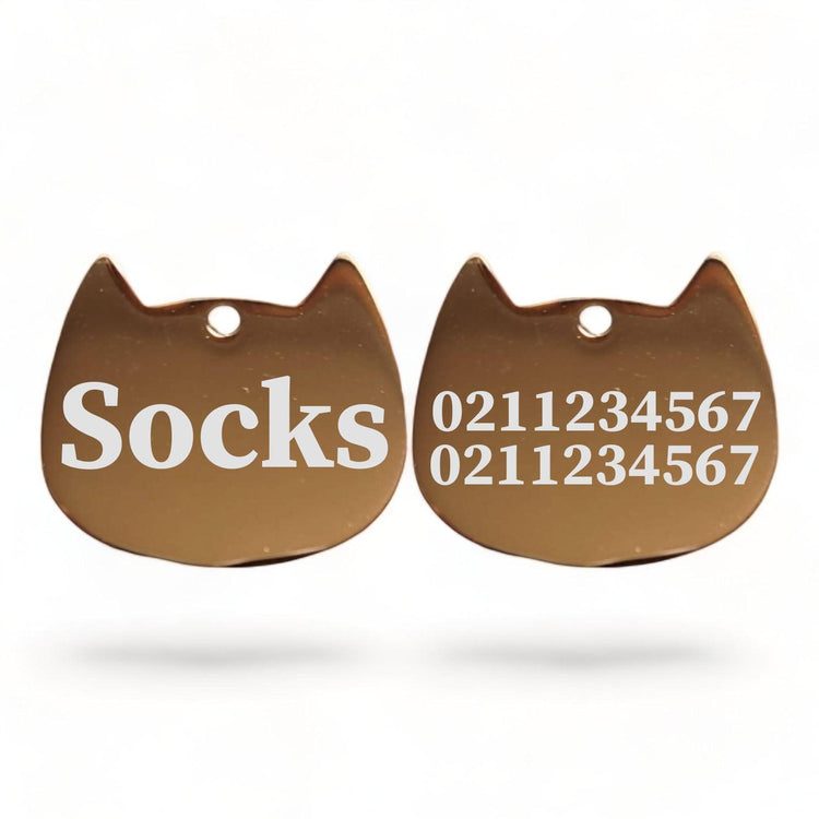 ⭐️Purr. Meow. Woof.⭐️ - Name Front & 2 Numbers Back Bat Cat | Mirror Stainless | Cat ID Pet Tag - BurlyWood