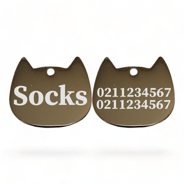 ⭐️Purr. Meow. Woof.⭐️ - Name Front & 2 Numbers Back Bat Cat | Mirror Stainless | Cat ID Pet Tag - Silver