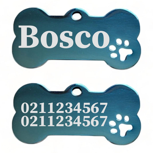 ⭐️Purr. Meow. Woof.⭐️ - Name Front & 2 Numbers Back Bone PP | Mirror Stainless | Dog ID Pet Tag - MidnightBlue