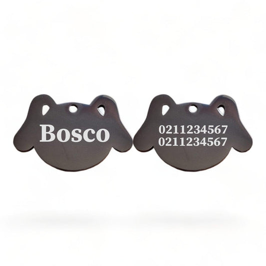 ⭐️Purr. Meow. Woof.⭐️ - Name Front & 2 Numbers Back Dog | Mirror Stainless | Dog ID Pet Tag - Black