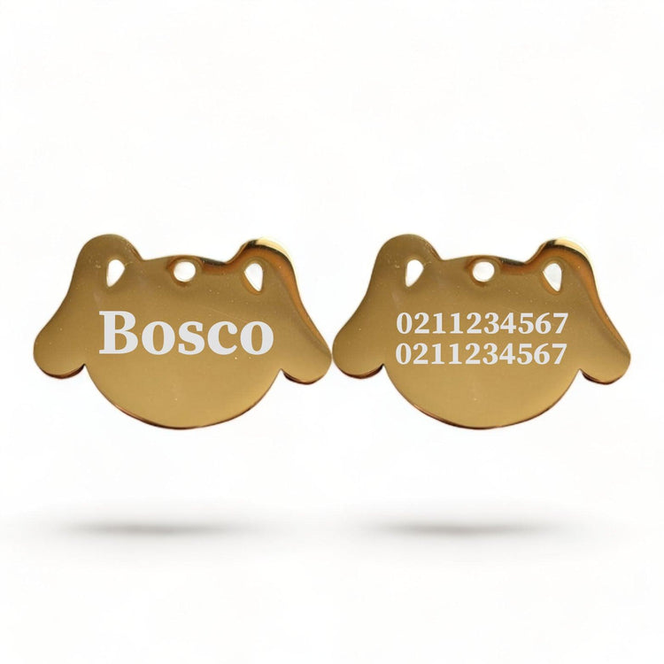 ⭐️Purr. Meow. Woof.⭐️ - Name Front & 2 Numbers Back Dog | Mirror Stainless | Dog ID Pet Tag - Gold