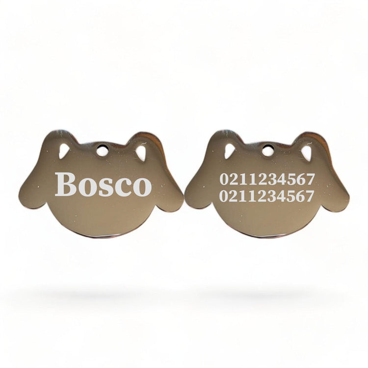 ⭐️Purr. Meow. Woof.⭐️ - Name Front & 2 Numbers Back Dog | Mirror Stainless | Dog ID Pet Tag - Silver
