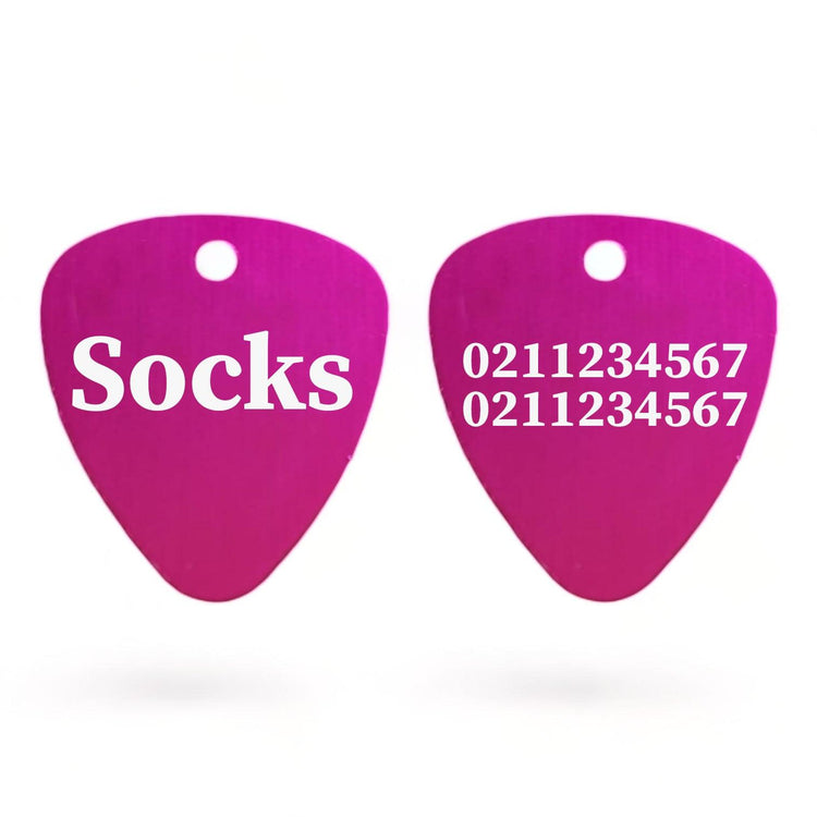 ⭐️Purr. Meow. Woof.⭐️ - Name Front & 2 Numbers Back Guitar Pick Cat, Kitten & Dog ID Pet Tag - DeepPink