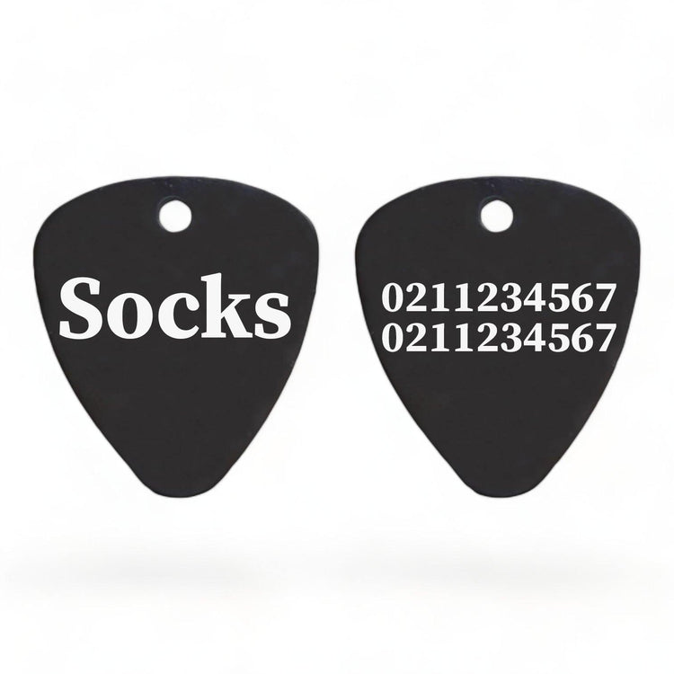 ⭐️Purr. Meow. Woof.⭐️ - Name Front & 2 Numbers Back Guitar Pick Cat, Kitten & Dog ID Pet Tag - Gold
