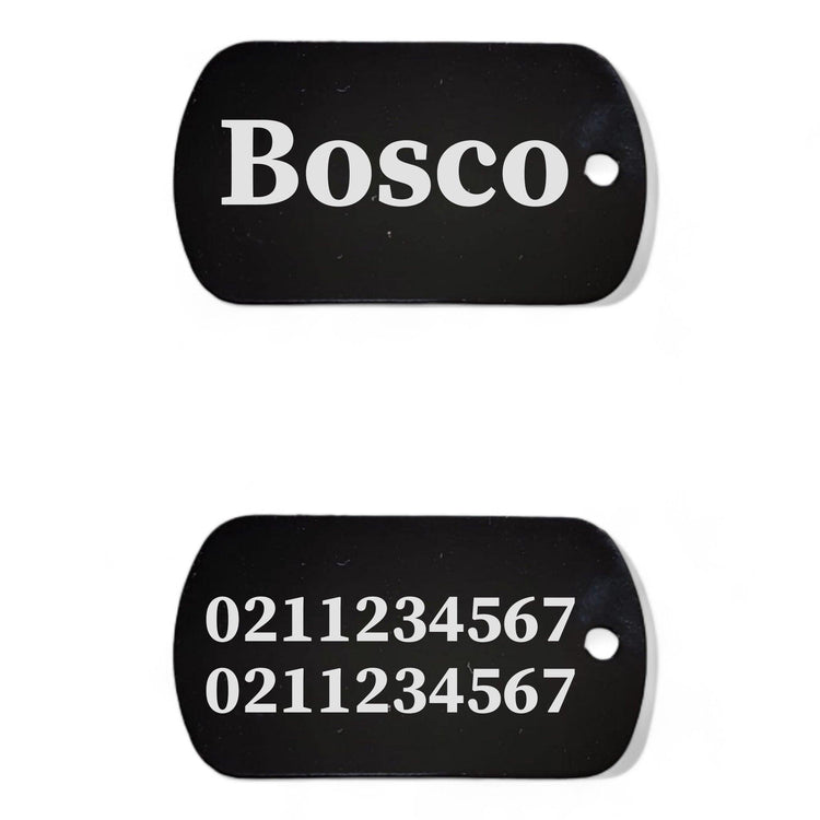 ⭐️Purr. Meow. Woof.⭐️ - Name Front & 2 Numbers Back Military Dog ID Pet Tag - Black