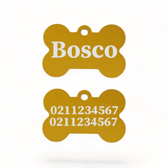 ⭐️Purr. Meow. Woof.⭐️ - Name Front & 2 Numbers Back | Bone Aluminium | Dog ID Pet Tag - Gold