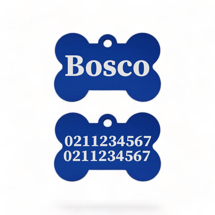 ⭐️Purr. Meow. Woof.⭐️ - Name Front & 2 Numbers Back | Bone Aluminium | Dog ID Pet Tag - RoyalBlue