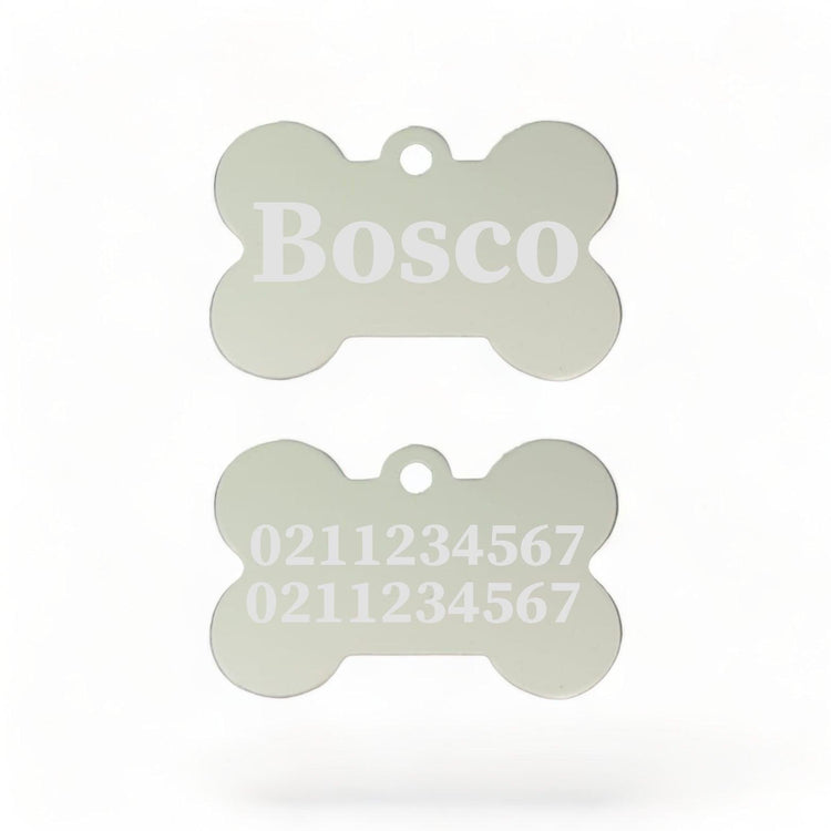 ⭐️Purr. Meow. Woof.⭐️ - Name Front & 2 Numbers Back | Bone Aluminium | Dog ID Pet Tag - Silver