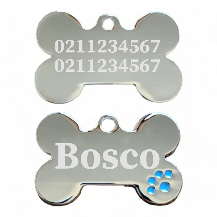 ⭐️Purr. Meow. Woof.⭐️ - Name Front & 2 Numbers Back | Dot Paw Bone | Dog ID Pet Tag - LightBlue