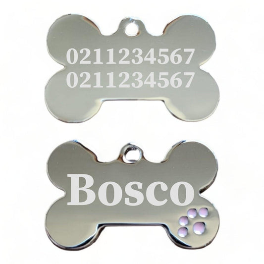 ⭐️Purr. Meow. Woof.⭐️ - Name Front & 2 Numbers Back | Dot Paw Bone | Dog ID Pet Tag - LightPink