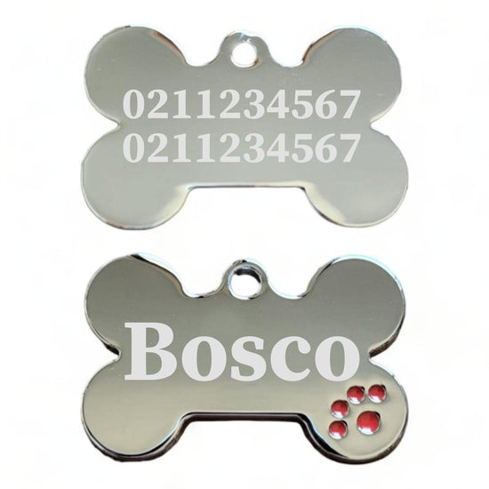 ⭐️Purr. Meow. Woof.⭐️ - Name Front & 2 Numbers Back | Dot Paw Bone | Dog ID Pet Tag - Red