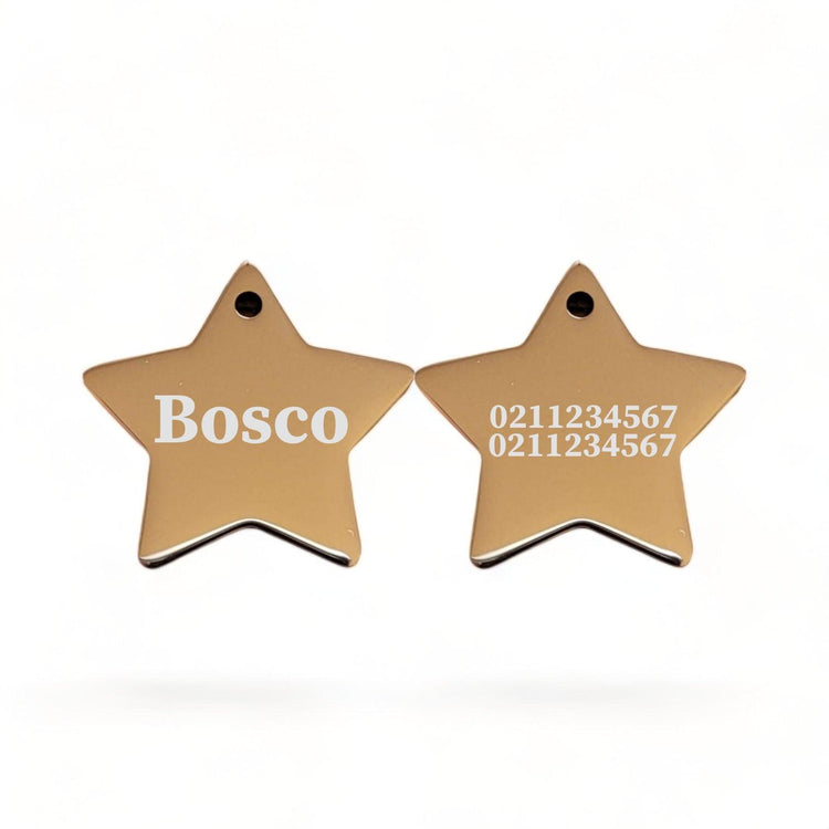 ⭐️Purr. Meow. Woof.⭐️ - Name Front & 2 Numbers Back | Mirror Stainless | Star Dog & Cat ID Pet Tag - BurlyWood / Dog (Large)