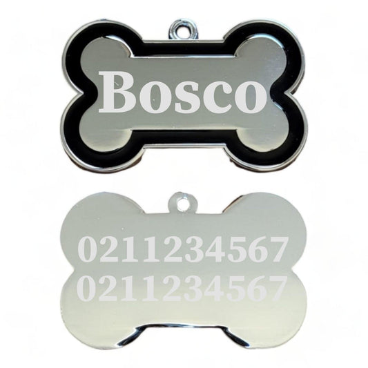 ⭐️Purr. Meow. Woof.⭐️ - Name Front & 2 Numbers Back | Outline Bone | Dog ID Pet Tag - Black