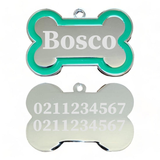 ⭐️Purr. Meow. Woof.⭐️ - Name Front & 2 Numbers Back | Outline Bone | Dog ID Pet Tag - Green