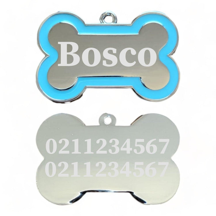 ⭐️Purr. Meow. Woof.⭐️ - Name Front & 2 Numbers Back | Outline Bone | Dog ID Pet Tag - LightBlue