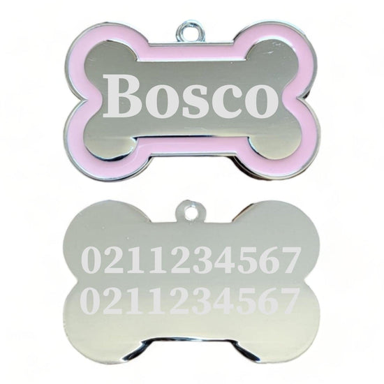 ⭐️Purr. Meow. Woof.⭐️ - Name Front & 2 Numbers Back | Outline Bone | Dog ID Pet Tag - LightPink