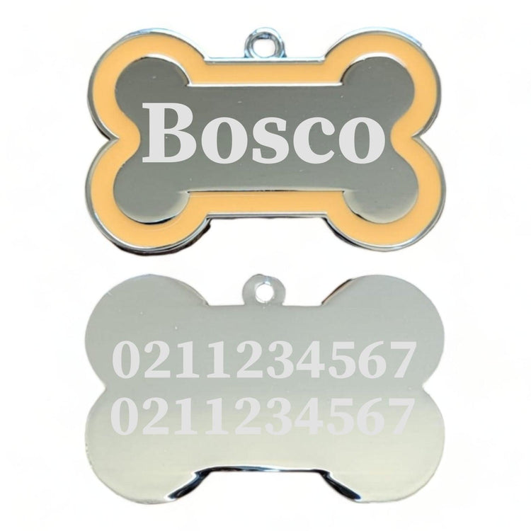 ⭐️Purr. Meow. Woof.⭐️ - Name Front & 2 Numbers Back | Outline Bone | Dog ID Pet Tag - Orange