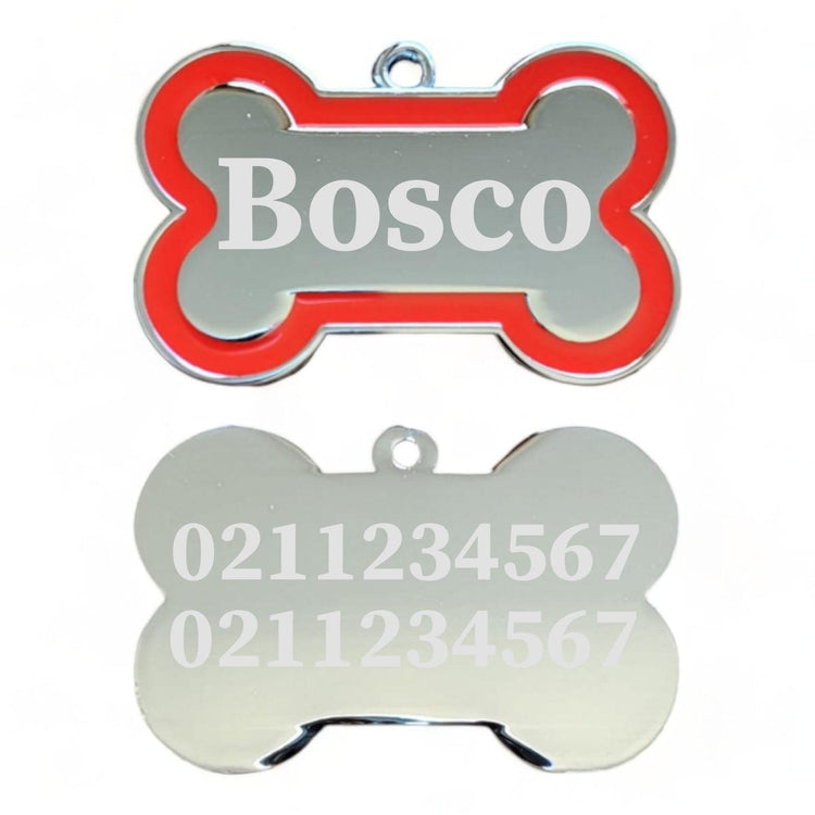 ⭐️Purr. Meow. Woof.⭐️ - Name Front & 2 Numbers Back | Outline Bone | Dog ID Pet Tag - Red
