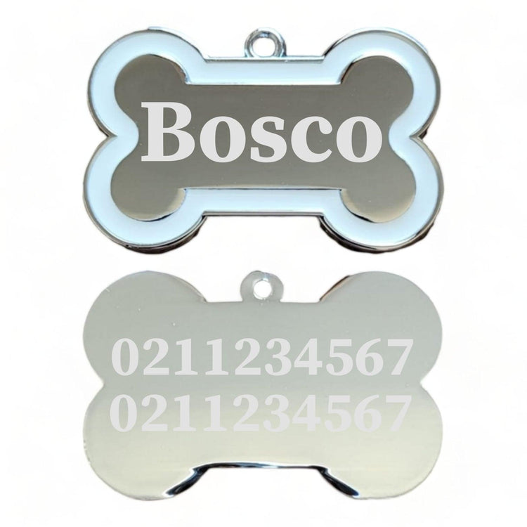 ⭐️Purr. Meow. Woof.⭐️ - Name Front & 2 Numbers Back | Outline Bone | Dog ID Pet Tag - White