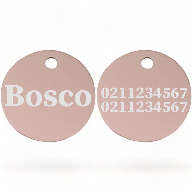 ⭐️Purr. Meow. Woof.⭐️ - Name Front & 2 Numbers Back | Round Aluminium | Dog ID Pet Tag - LightPink