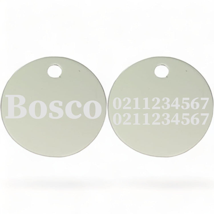 ⭐️Purr. Meow. Woof.⭐️ - Name Front & 2 Numbers Back | Round Aluminium | Dog ID Pet Tag - Silver