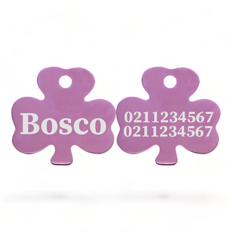 ⭐️Purr. Meow. Woof.⭐️ - Name Front & 2 Numbers Back | Shamrock Aluminum | Cat, Kitten & Dog ID Pet Tag - LightPink
