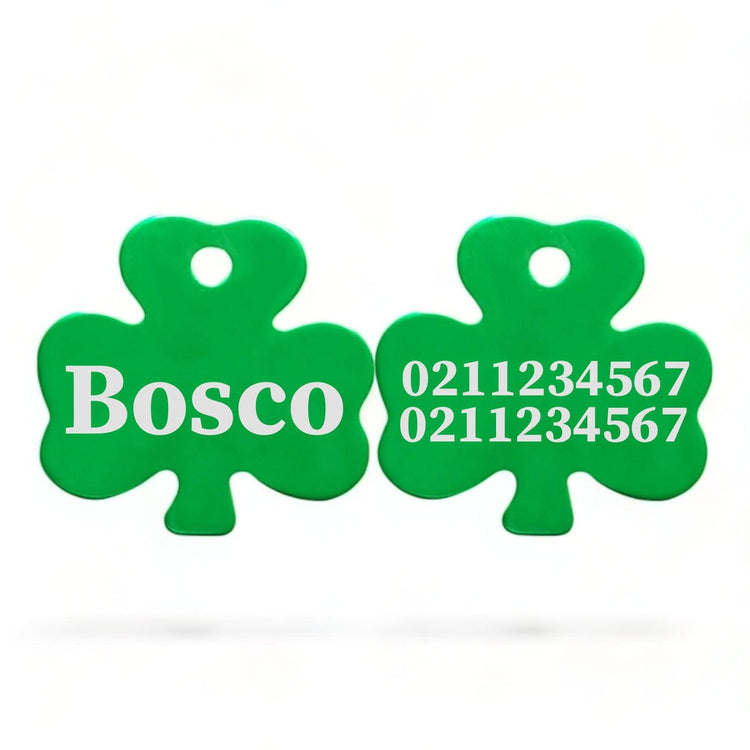 ⭐️Purr. Meow. Woof.⭐️ - Name Front & 2 Numbers Back | Shamrock Aluminum | Cat, Kitten & Dog ID Pet Tag - MediumSpringGreen