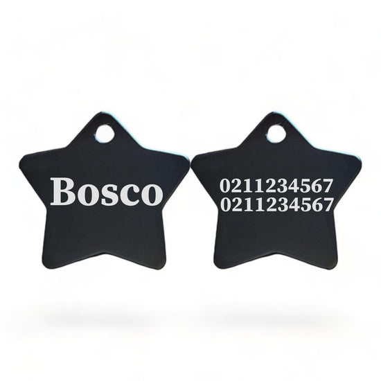 ⭐️Purr. Meow. Woof.⭐️ - Name Front & 2 Numbers Back | Star Aluminum | Cat, Kitten & Dog ID Pet Tag - Black / Dog (Large)