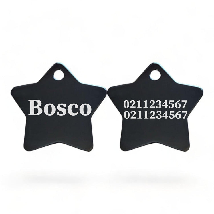 ⭐️Purr. Meow. Woof.⭐️ - Name Front & 2 Numbers Back | Star Aluminum | Cat, Kitten & Dog ID Pet Tag - Black / Dog (Large)
