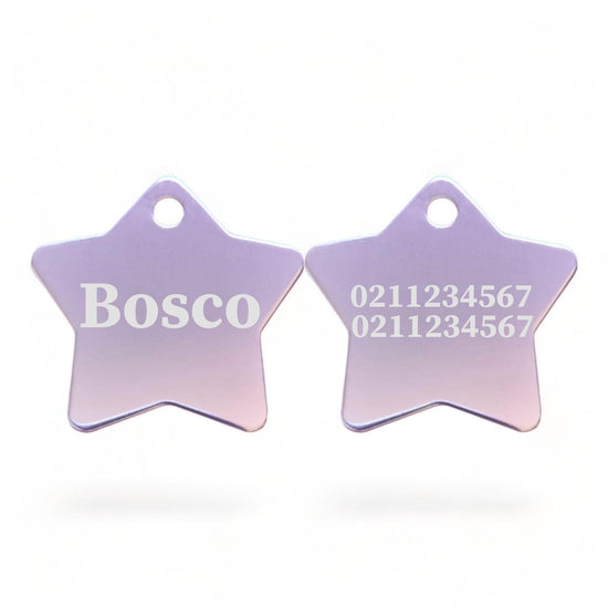⭐️Purr. Meow. Woof.⭐️ - Name Front & 2 Numbers Back | Star Aluminum | Cat, Kitten & Dog ID Pet Tag - LightPink / Dog (Large)