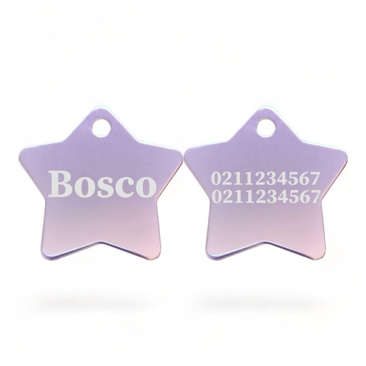 ⭐️Purr. Meow. Woof.⭐️ - Name Front & 2 Numbers Back | Star Aluminum | Cat, Kitten & Dog ID Pet Tag - LightPink / Dog (Large)