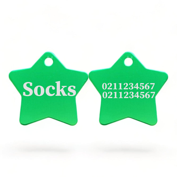 ⭐️Purr. Meow. Woof.⭐️ - Name Front & 2 Numbers Back | Star Aluminum | Cat, Kitten & Dog ID Pet Tag - MediumSpringGreen / Cat (Small)