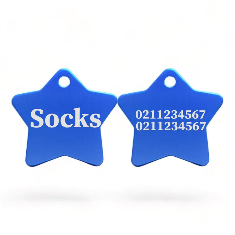 ⭐️Purr. Meow. Woof.⭐️ - Name Front & 2 Numbers Back | Star Aluminum | Cat, Kitten & Dog ID Pet Tag - RoyalBlue / Cat (Small)