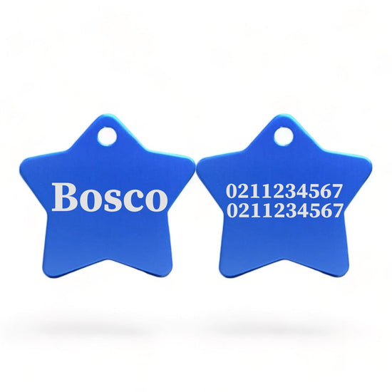 ⭐️Purr. Meow. Woof.⭐️ - Name Front & 2 Numbers Back | Star Aluminum | Cat, Kitten & Dog ID Pet Tag - RoyalBlue / Dog (Large)