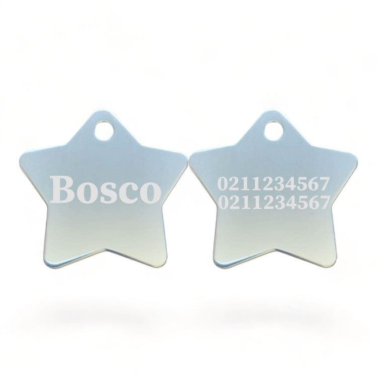 ⭐️Purr. Meow. Woof.⭐️ - Name Front & 2 Numbers Back | Star Aluminum | Cat, Kitten & Dog ID Pet Tag - Silver / Dog (Large)
