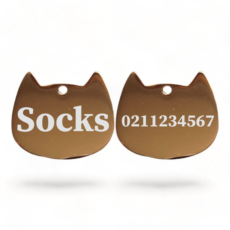 ⭐️Purr. Meow. Woof.⭐️ - Name Front & Number Back Bat Cat | Mirror Stainless | Cat ID Pet Tag - BurlyWood