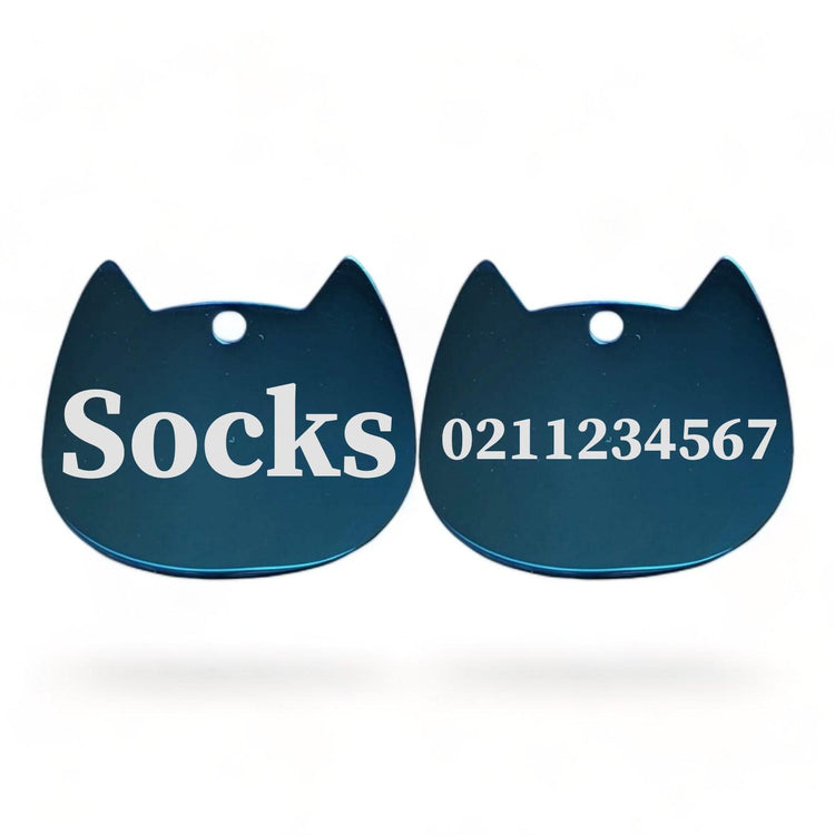 ⭐️Purr. Meow. Woof.⭐️ - Name Front & Number Back Bat Cat | Mirror Stainless | Cat ID Pet Tag - MidnightBlue