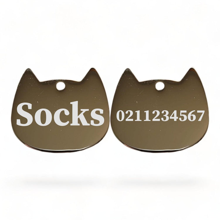⭐️Purr. Meow. Woof.⭐️ - Name Front & Number Back Bat Cat | Mirror Stainless | Cat ID Pet Tag - Silver