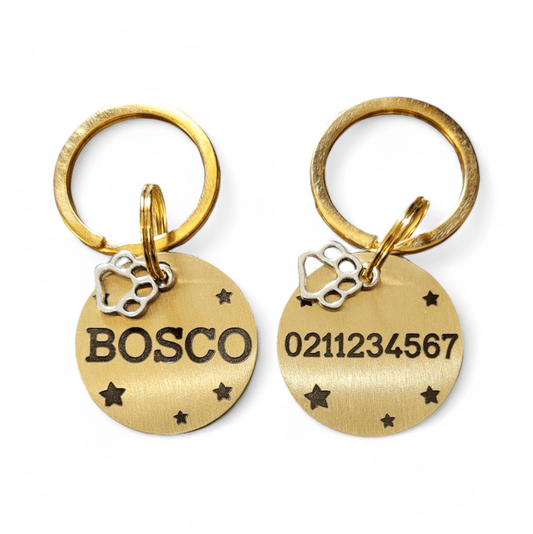 ⭐️Purr. Meow. Woof.⭐️ - Name Front & Number Back Bespoke Brass Cat & Dog ID Pet Tag - Large (Dog)