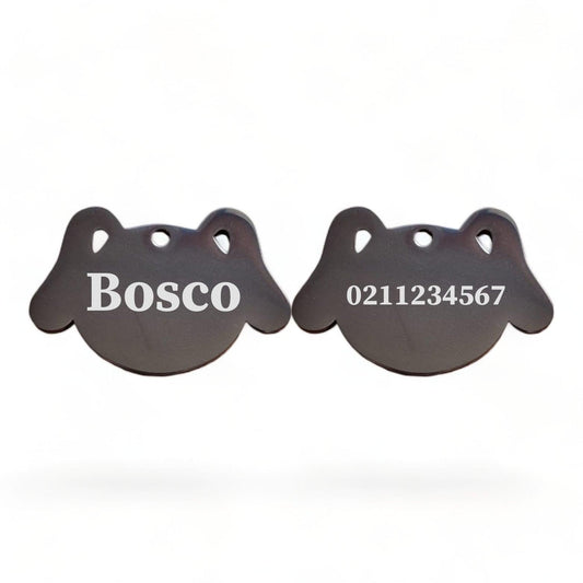 ⭐️Purr. Meow. Woof.⭐️ - Name Front & Number Back Dog | Mirror Stainless | Dog ID Pet Tag - Black