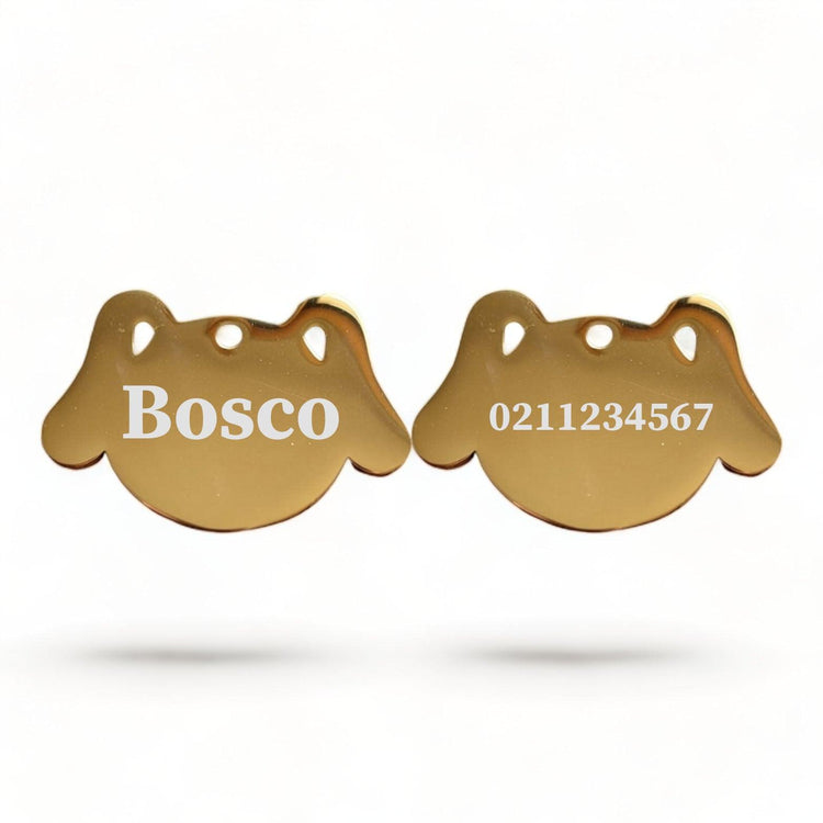 ⭐️Purr. Meow. Woof.⭐️ - Name Front & Number Back Dog | Mirror Stainless | Dog ID Pet Tag - Gold