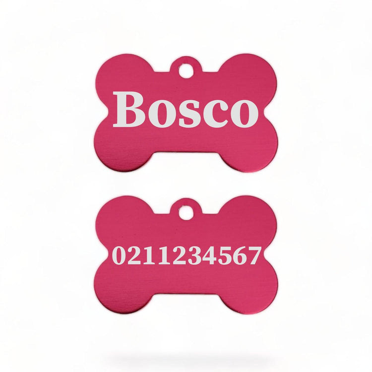 ⭐️Purr. Meow. Woof.⭐️ - Name Front & Number Back | Bone Aluminium | Dog ID Pet Tag - DeepPink
