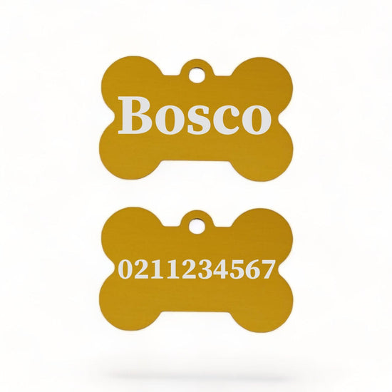 ⭐️Purr. Meow. Woof.⭐️ - Name Front & Number Back | Bone Aluminium | Dog ID Pet Tag - Gold