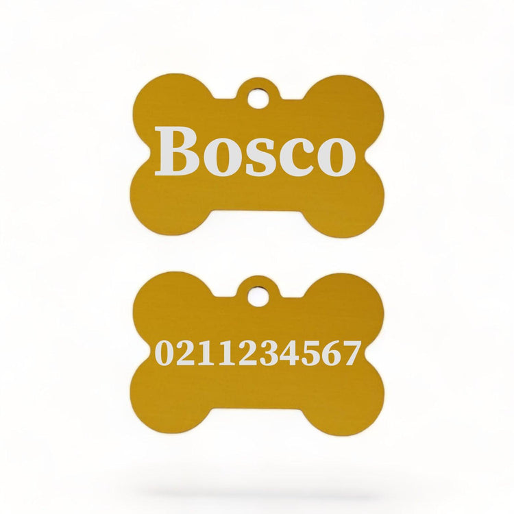 ⭐️Purr. Meow. Woof.⭐️ - Name Front & Number Back | Bone Aluminium | Dog ID Pet Tag - Gold