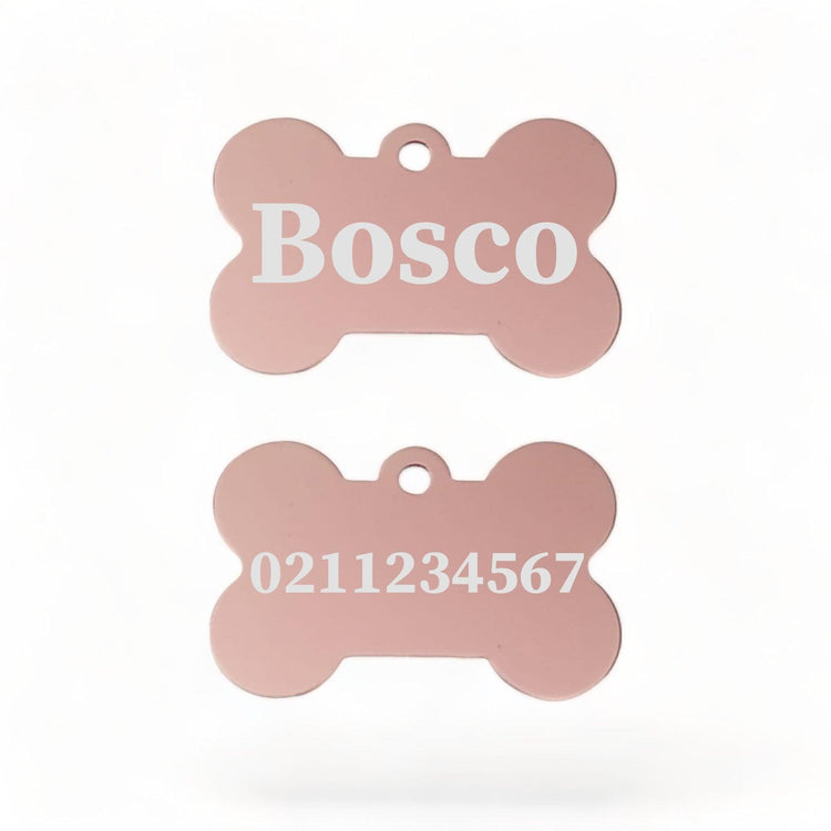 ⭐️Purr. Meow. Woof.⭐️ - Name Front & Number Back | Bone Aluminium | Dog ID Pet Tag - LightPink
