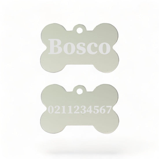 ⭐️Purr. Meow. Woof.⭐️ - Name Front & Number Back | Bone Aluminium | Dog ID Pet Tag - Silver