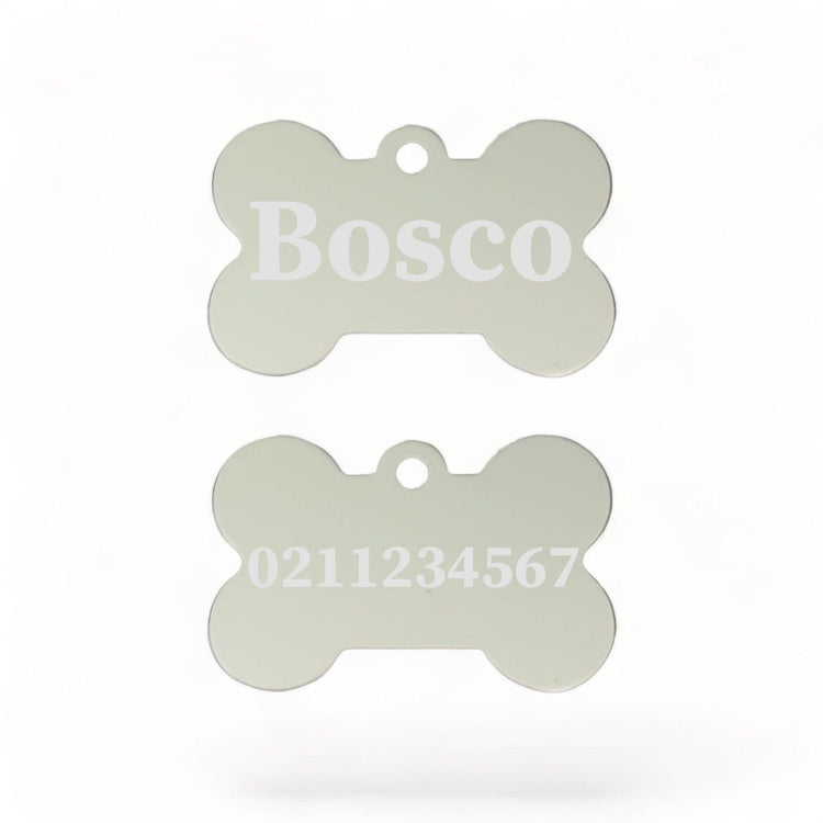 ⭐️Purr. Meow. Woof.⭐️ - Name Front & Number Back | Bone Aluminium | Dog ID Pet Tag - Silver