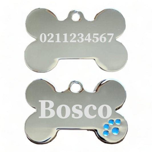 ⭐️Purr. Meow. Woof.⭐️ - Name Front & Number Back | Dot Paw Bone | Dog ID Pet Tag - LightBlue
