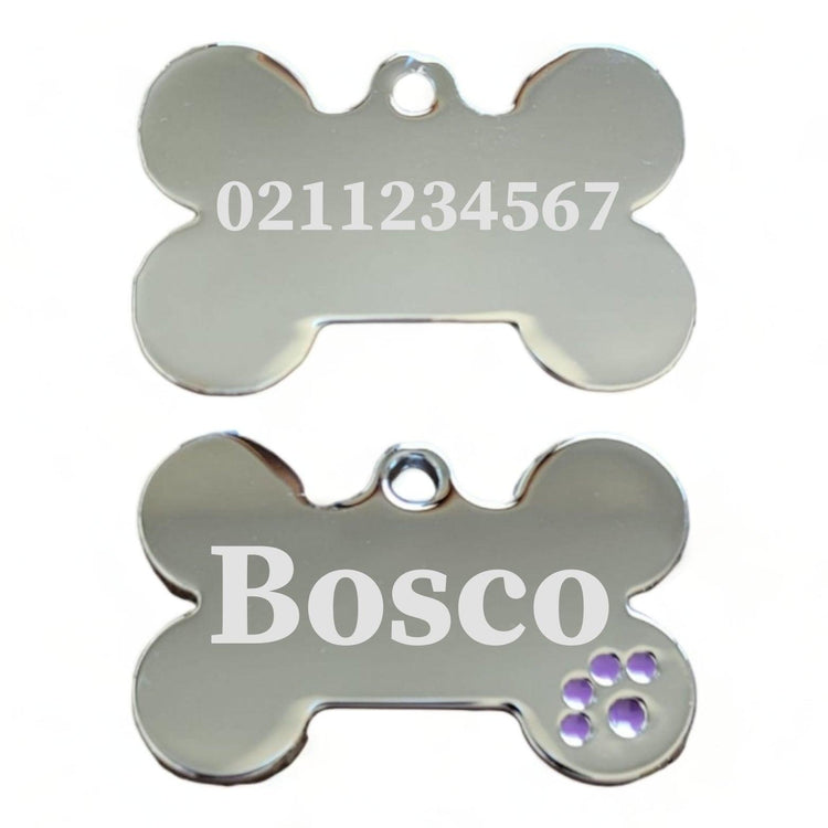⭐️Purr. Meow. Woof.⭐️ - Name Front & Number Back | Dot Paw Bone | Dog ID Pet Tag - Purple