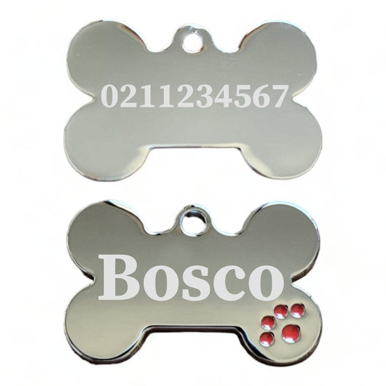 ⭐️Purr. Meow. Woof.⭐️ - Name Front & Number Back | Dot Paw Bone | Dog ID Pet Tag - Red